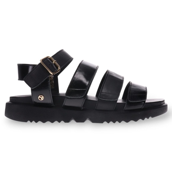 REVERE‎ COSTA RICA BLACK 4-STRAP WOMEN'S LEATHER SANDAL NIB Size 10W - Picture 1 of 6
